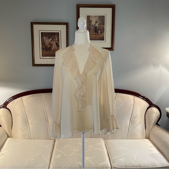 Zara Crème Ruffle Textured Button Down Blouse Size Medium - Picture 12 of 12